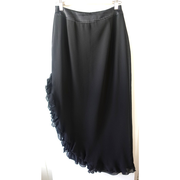 Vintage Cache Skirt 10 Black Asymmetrical Ruffle Midi Maxi Whimsigoth 90s Y2k - Picture 4 of 8